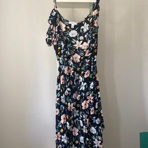 Black floral wrap dress